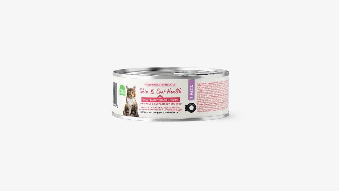 A can of Open Farm’s Skin and Coat Health Functional wet food for cats.