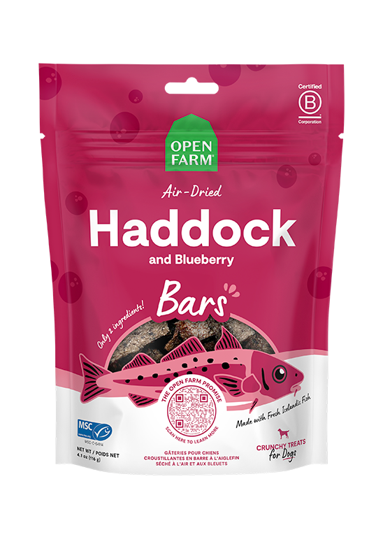 Icelandic Air-Dried Haddock & Blueberry Dog Treat Bars by Open Farm