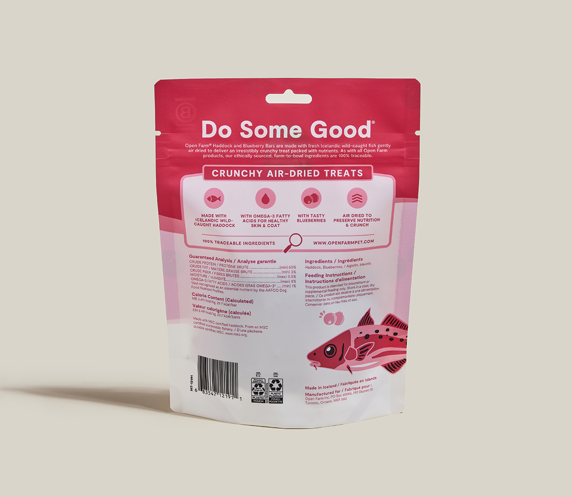 Icelandic Air-Dried Haddock & Blueberry Dog Treat Bars – Open Farm Icelandic Air-Dried Haddock & Blueberry Dog Treat Bars – Open Farm