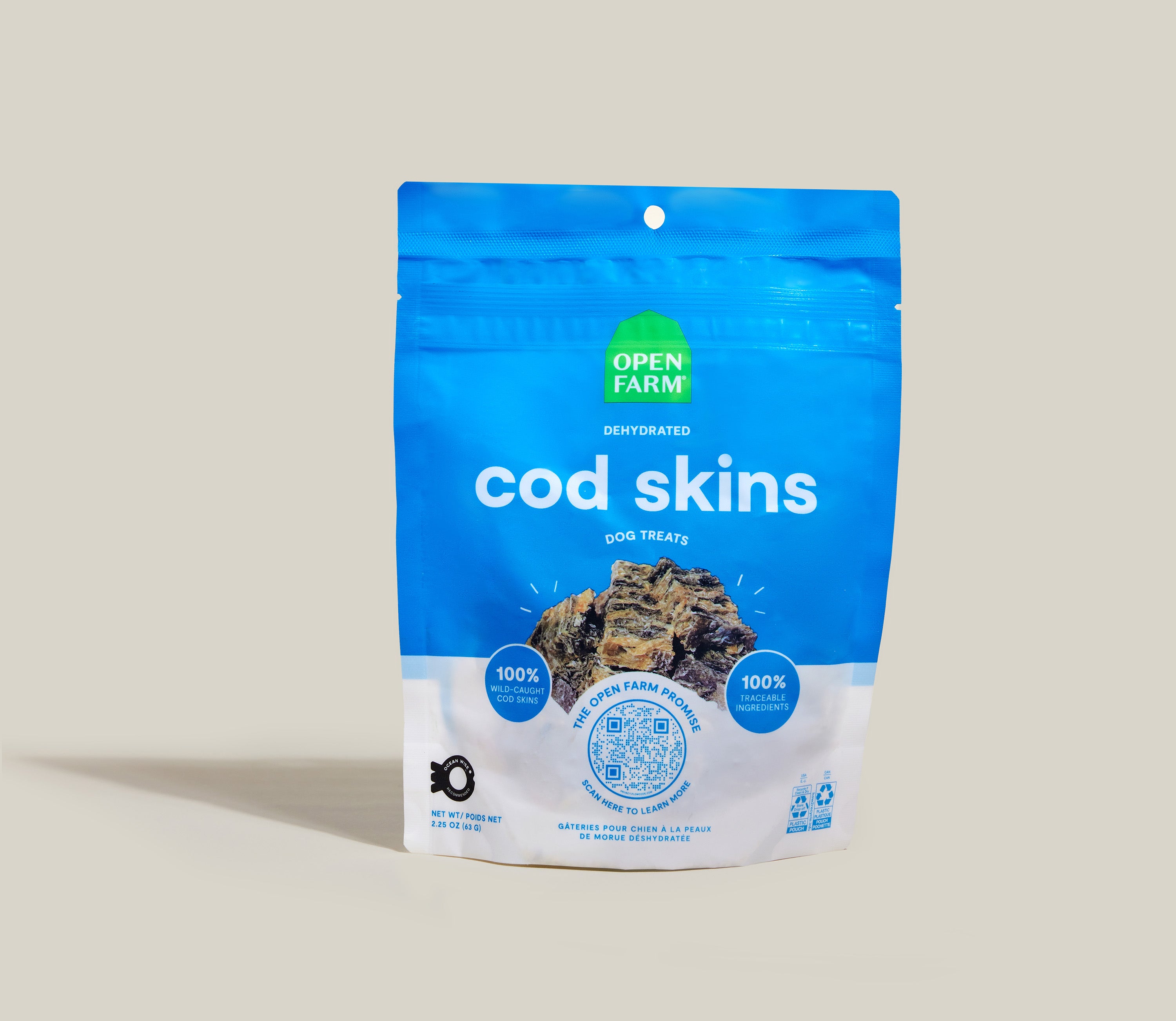 Cod Food Skin Single Ingredient Dog Treats - Dehydrated Cod Skins - Open Farm