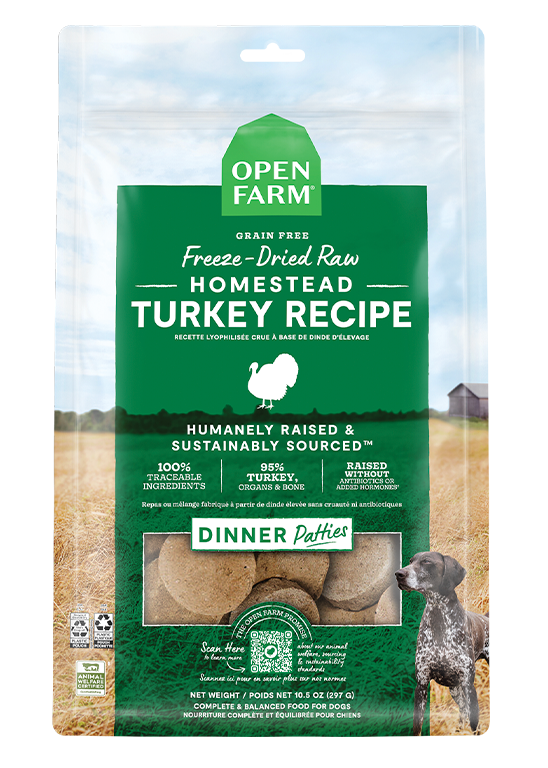 Homestead Turkey Freeze Dried Raw Patties for Dogs by Open Farm